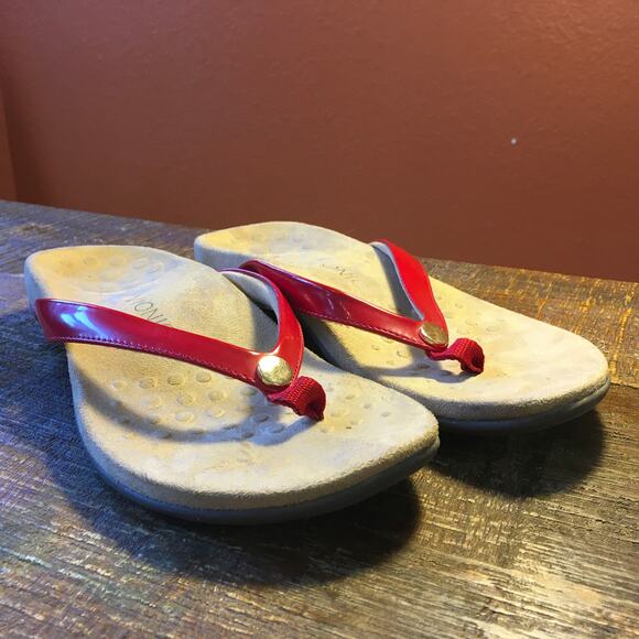 Vionic Orthaheel Mona Red Patent Flip Flop Thong Sandals Womens 8 W Classic - Picture 4 of 8
